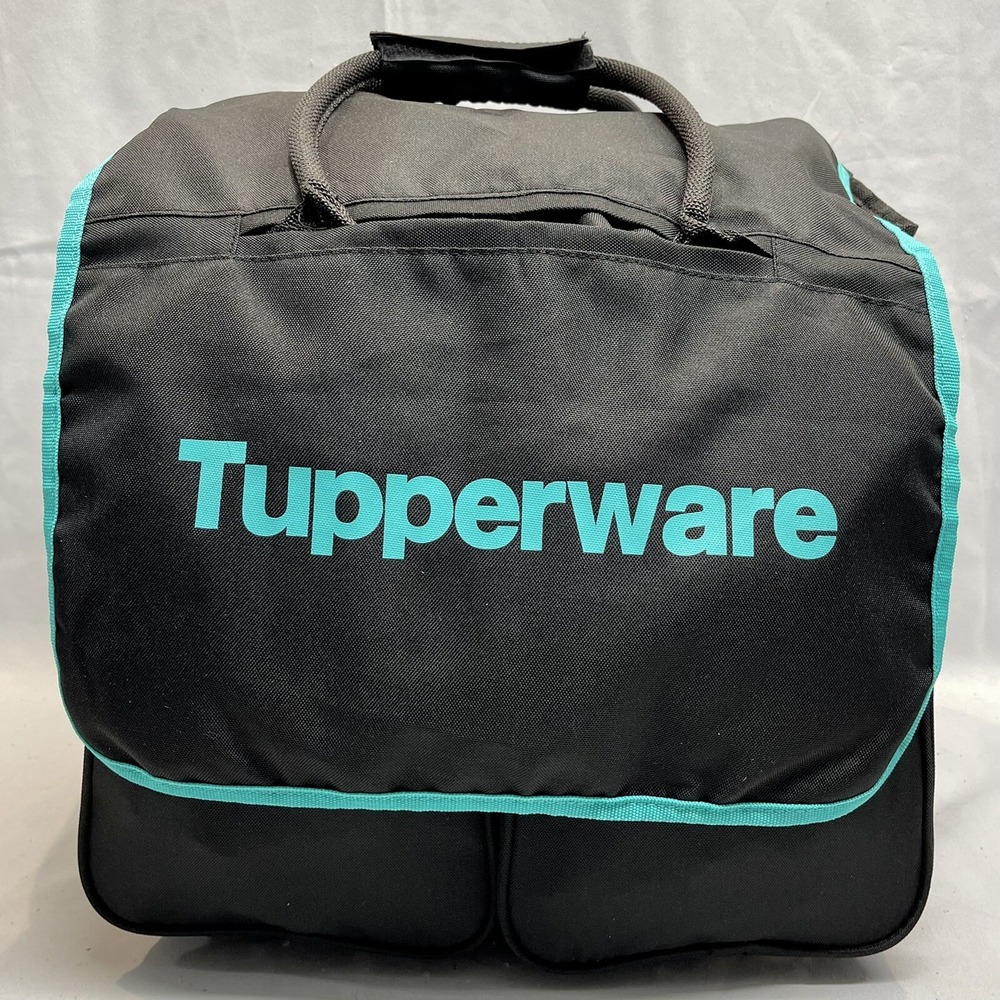 Tupperware Duffle Bag Consultant Kit Tote Black & Teal / Aqua BLUE Logo Canvas